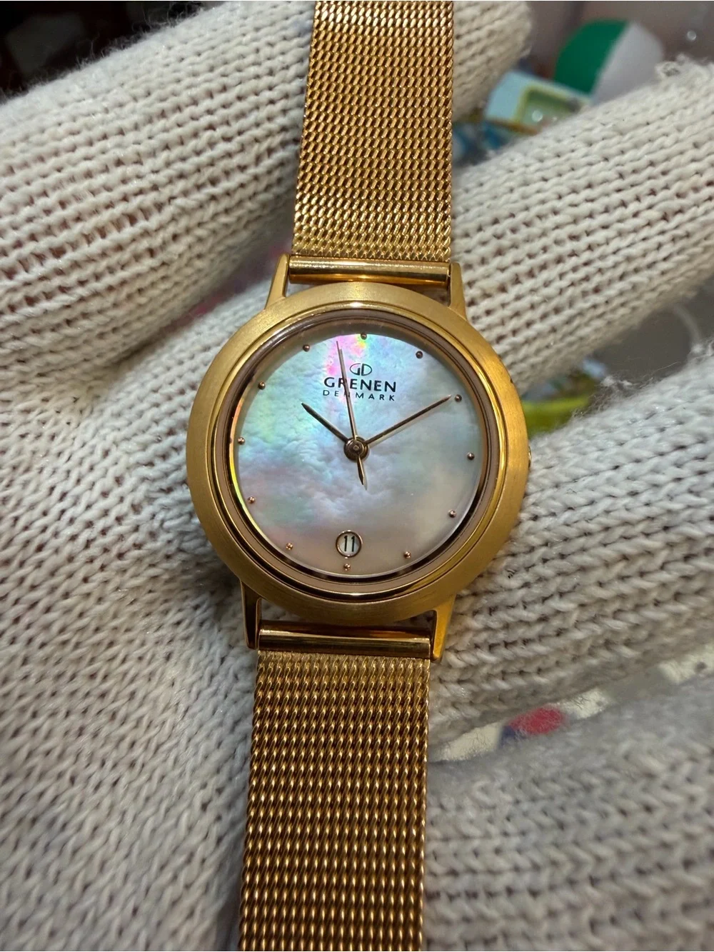 Grenen Denmark by Skagen Women’s Watch M-23SRRW Rose Gold Mesh Pearl NWOB